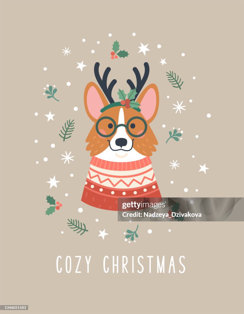 Wall Art Print, Cozy Christmas greeting card.