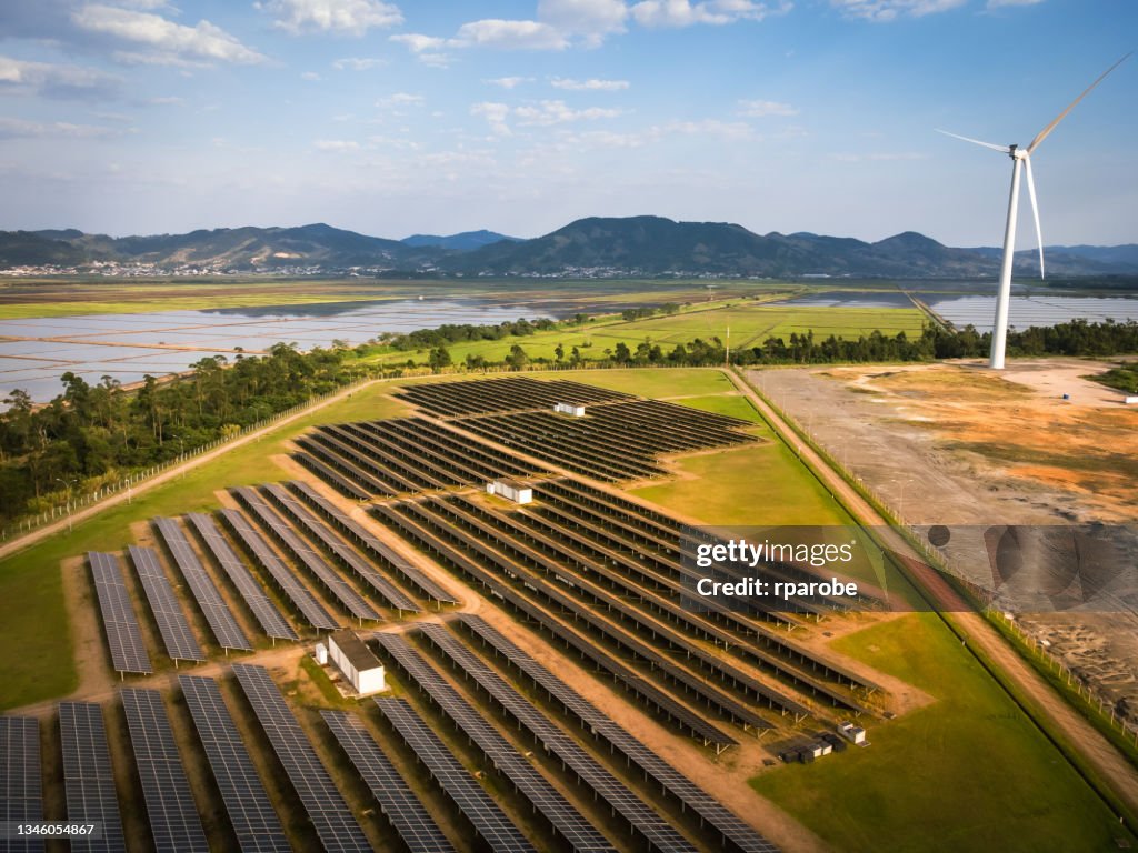 Large solar energy farm and windmill