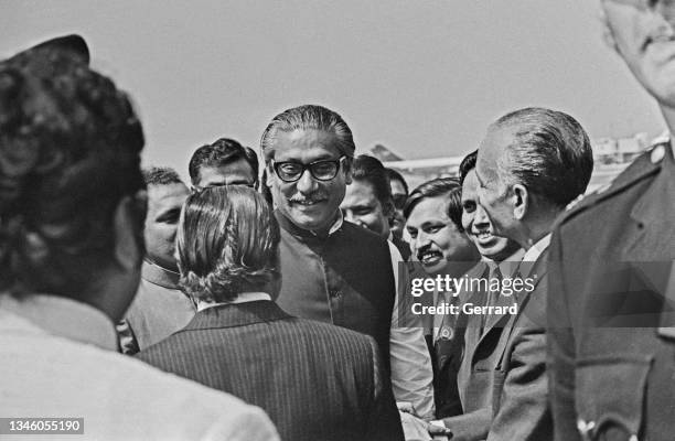 Sheikh Mujibur Rahman , the Prime Minister of Bangladesh, at Heathrow Airport in London en route to the Commonwealth Prime Ministers' Conference, UK,...