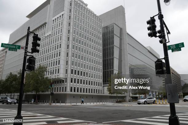 The World Bank Group building is seen October 11, 2021 in Washington, DC. The annual World Bank Group and International Monetary Fund meetings,...