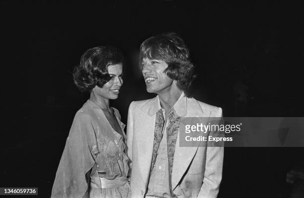 British singer Mick Jagger and his wife Bianca Jagger at a promotional party for the Rolling Stones album Goats Head Soup at Blenheim Palace,...