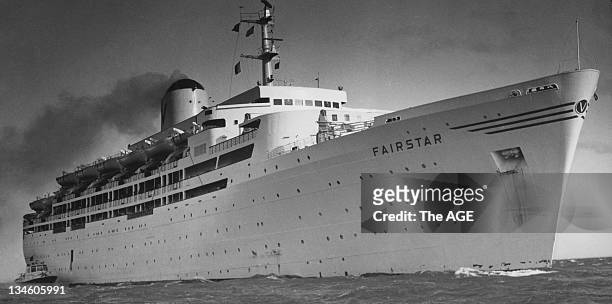 The 24,000 ton passenger liner Fairstar pictured in Port Phillip Bay on her maiden voyage to Australia 18 June 1964