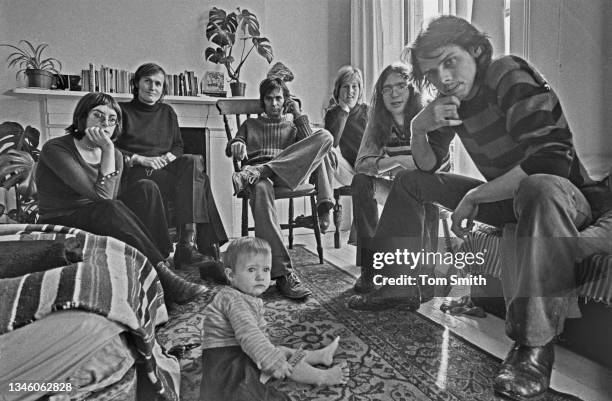 Group of 'squatters' occupy a building at 44 Charrington Street in Camden, London, UK, 28th September 1973.