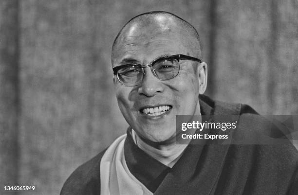 Tenzin Gyatso, the 14th Dalai Lama, in the UK, October 1973.