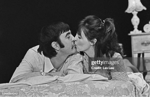 Married British actors John Alderton and Pauline Collins during rehearsals for the play 'Judies' at the Comedy Theatre in London, UK, 2nd January...