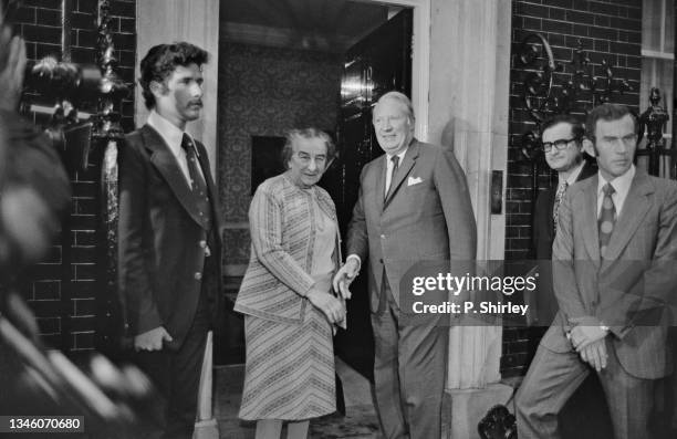 Israeli Prime Minister Golda Meir meets British Prime Minister Edward Heath at 10 Downing Street, London, UK, 12th November 1973.