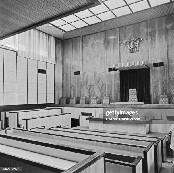 The interior of Winchester Crown Court in Winchester, Hampshire, UK, 11th January 1974.