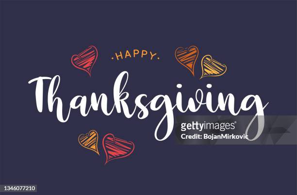 stockillustraties, clipart, cartoons en iconen met happy thanksgiving lettering background with hand drawn hearts. vector - happy thanksgiving text