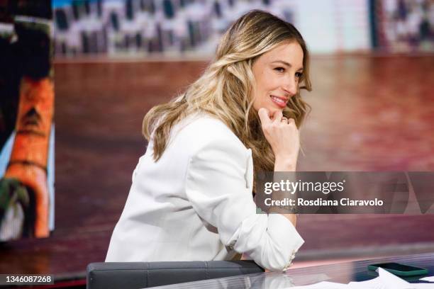 Mia Ceran attends "Quelli Che Il Lunedì" Tv Show at Rai Milan Studios on October 11, 2021 in Milan, Italy.