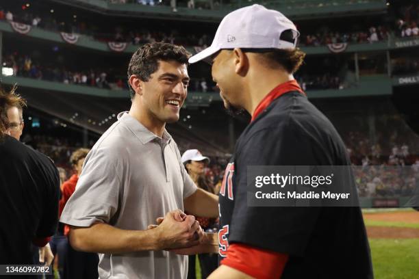 Chief Baseball Officer for the Boston Red Sox Chaim Bloom celebrates their 6 to 5 win over the Tampa Bay Rays during Game 4 of the American League...