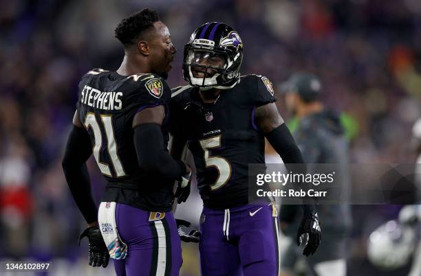 Marquise Brown of the Baltimore Ravens celebrates the game winning touchdown during overtime in a game against the Indianapolis Colts at M&T Bank...