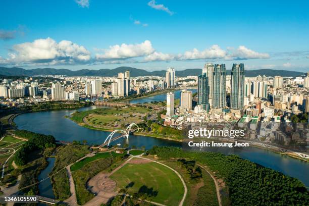 aerial view of  ulsan city skyline - ulsan stock pictures, royalty-free photos & images