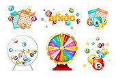 Realistic 3d Detailed Casino Fortune Wheel and Lottery Set. Vector