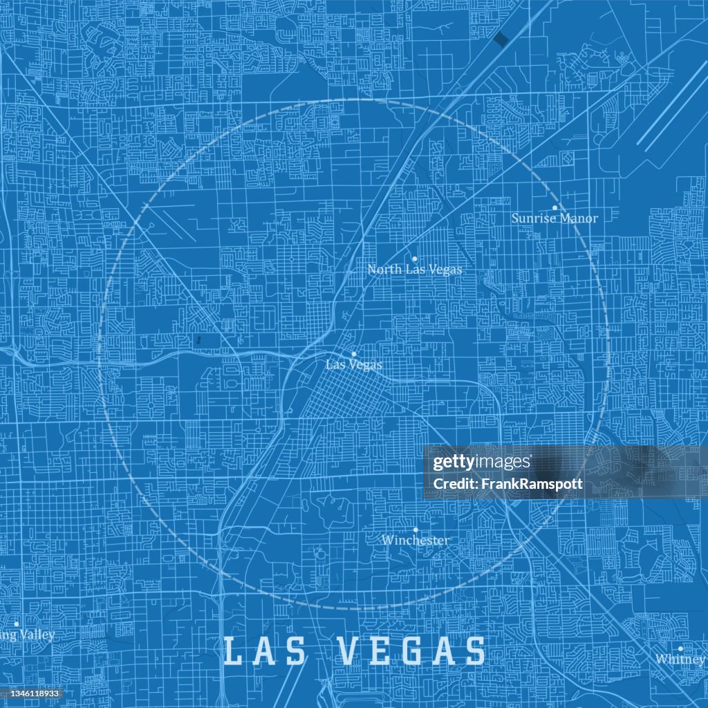 Las Vegas NV City Vector Road Map Blue Text