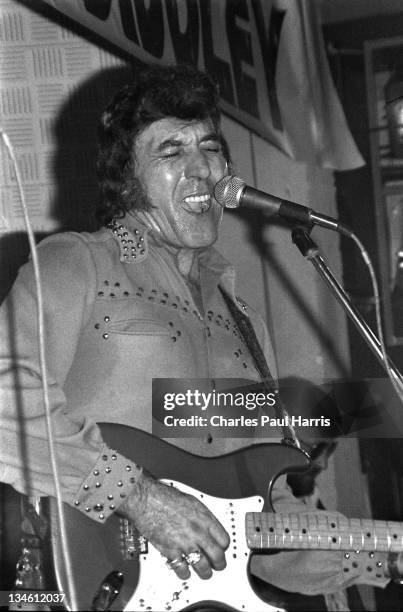 Rockabilly pioneer Carl Perkins performs at The Royalty in Southgate on April 20, 1978 in London, England.