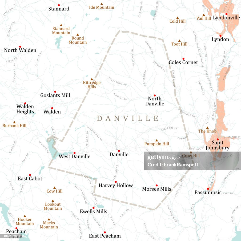 VT Caledonia Danville Vector Road Map