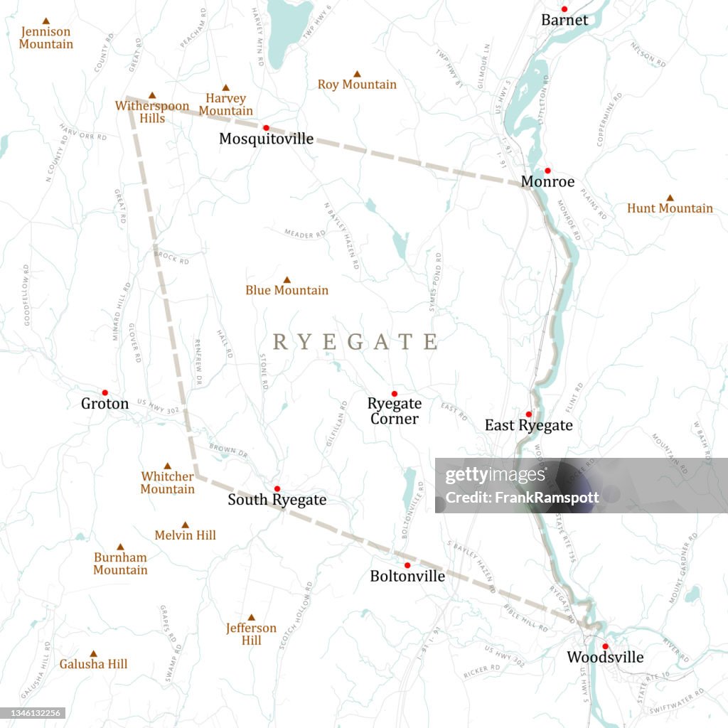 VT Caledonia Ryegate Vector Road Map