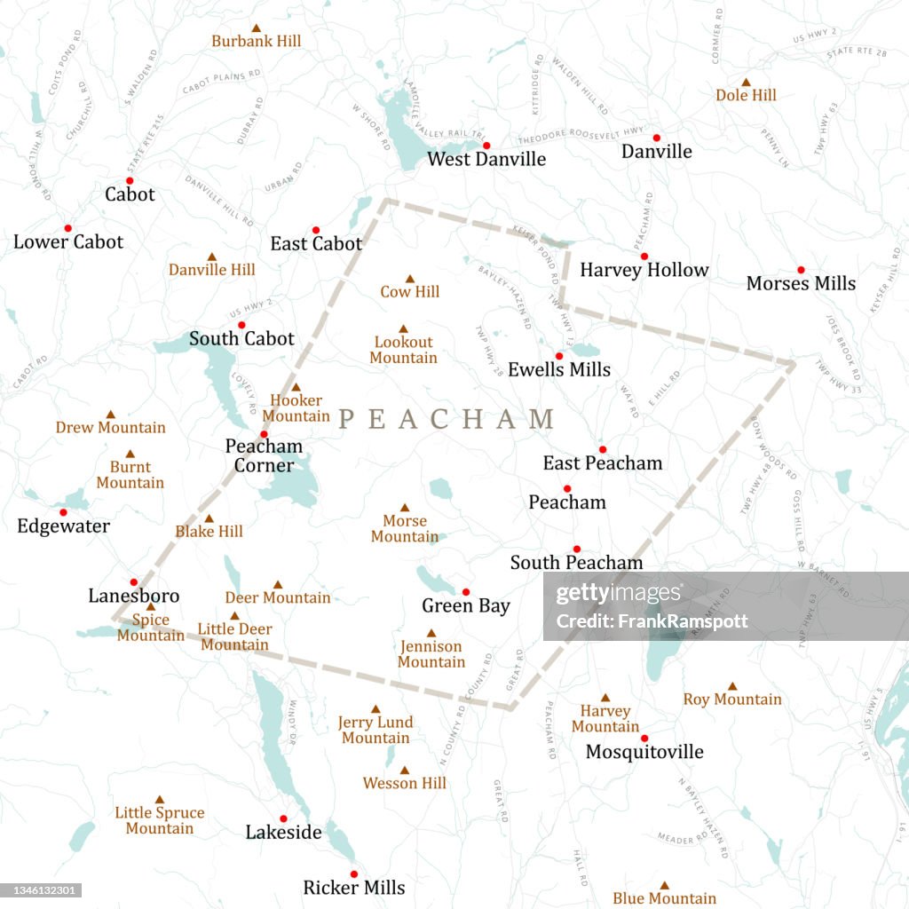 VT Caledonia Peacham Vector Road Map