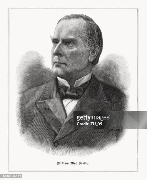 william mckinley (1843-1901), 25th us-president wood engraving, published in 1897 - us president stock illustrations