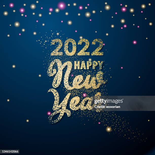 stockillustraties, clipart, cartoons en iconen met 2022 new year gold glitter night - midnight