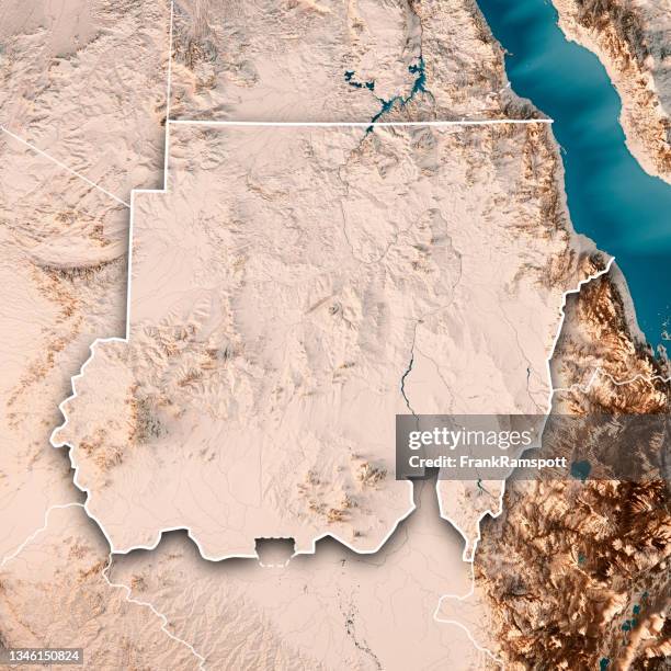 sudan 3d render topographic map neutral border - sudanese stock pictures, royalty-free photos & images