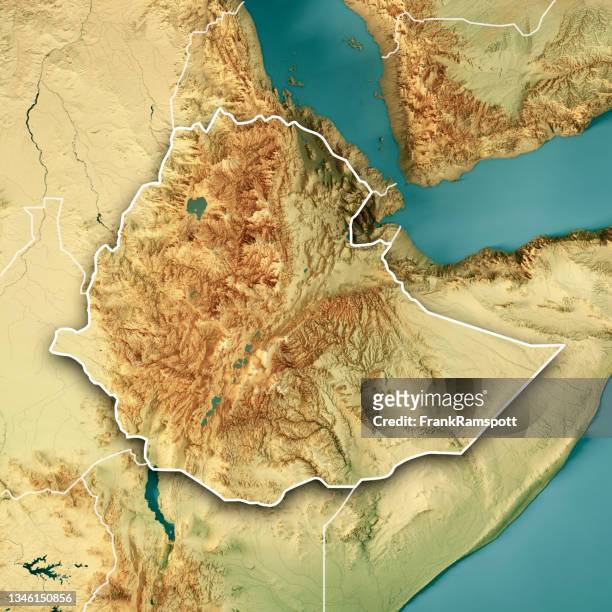 etiopia 3d render mappa topografica colore bordo - ethiopia foto e immagini stock
