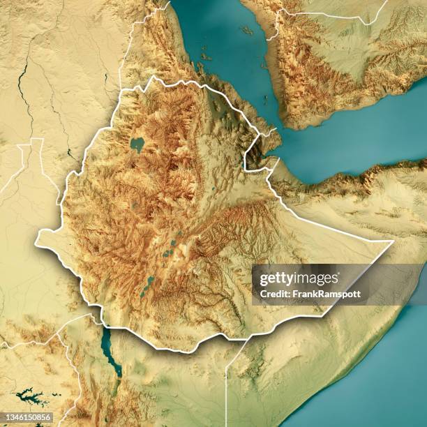 ethiopia 3d render topographic map color border - ethiopia stock pictures, royalty-free photos & images