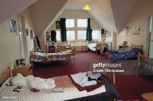 Interior view of a dormitory at Ludgrove School, an independent preparatory boarding school in Wokingham, Berkshire, England, 18th November 1989....