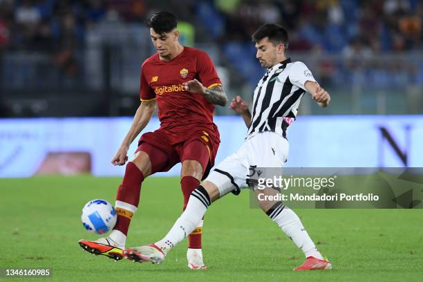 The Roma footballer Roger Ibanez and the Udinese footballer Ignacio Pussetto during the match Roma-Udinese at the stadio Olimpico. Rome , September...