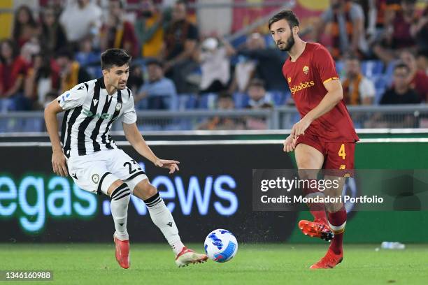 The Roma footballer Bryan Cristante and the Udinese footballer Ignacio Pussetto during the match Roma-Udinese at the stadio Olimpico. Rome ,...