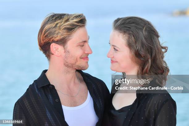 Actors Dominique Devenport and Jannik Schumann attend the "Sissi" photocall during the 4th Canneseries Festival on October 12th, 2021 in Cannes.