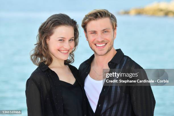 Actors Dominique Devenport and Jannik Schumann attend the "Sissi" photocall during the 4th Canneseries Festival on October 12th, 2021 in Cannes.