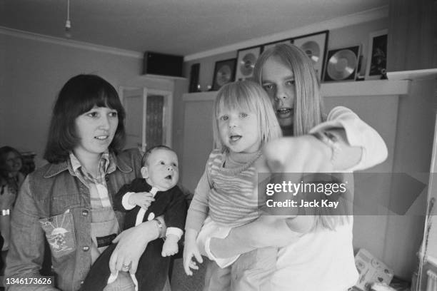 English keyboardist and songwriter Rick Wakeman with his wife Rosaline or Roz and their sons Oliver and baby Adam, UK, May 1974.