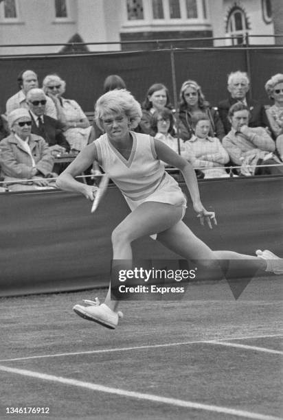 English tennis player Sue Barker in play at Surbiton in London, UK, 11th June 1974.