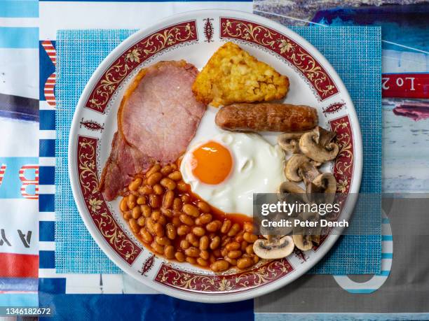 The full English breakfast at the Beachcomber Guest House and B&B on June 29,2021 in Weymouth, England. Proprietors Jules and Ray used to holiday...
