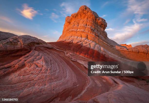 view of rock formations against cloudy sky,white pocket,arizona,united states,usa - red sand stock pictures, royalty-free photos & images