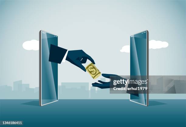 e-commerce - hands exchanging stock illustrations