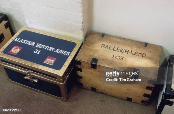 Pupils' trunks at Ludgrove School, an independent preparatory boarding school in Wokingham, Berkshire, England, 18th November 1989. Notable Old...
