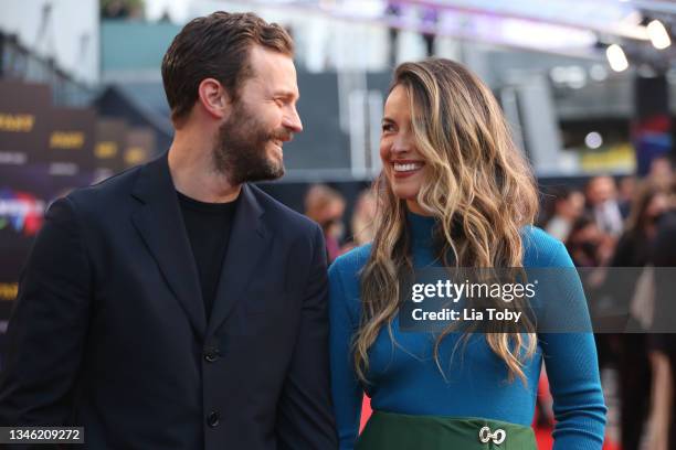 Jamie Dornan and Amelia Warner attend the "Belfast" European Premiere during the 65th BFI London Film Festival at The Royal Festival Hall on October...