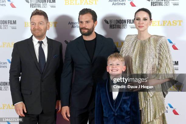 Kenneth Branagh, Jamie Dornan, Jude Hill and Caitriona Balfe attend the "Belfast" European Premiere during the 65th BFI London Film Festival at The...