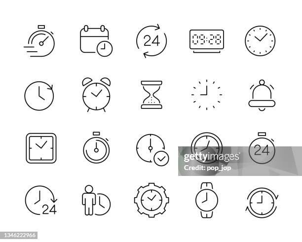 ilustrações de stock, clip art, desenhos animados e ícones de time and clock - line icons. editable stroke. vector stock illustration - hourglass