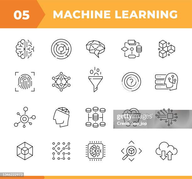 machine learning - line icons. editable stroke. vector stock illustration - complex stock illustrations