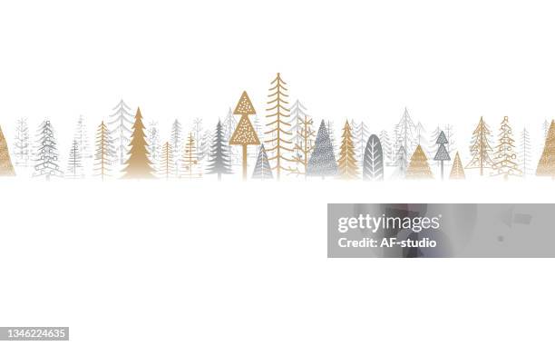 weihnachtsbäume hintergrund. nahtloses muster. - weihnachten stock-grafiken, -clipart, -cartoons und -symbole