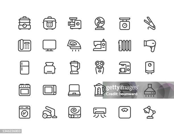 home appliances line icons editable stroke - freezer icon stock illustrations