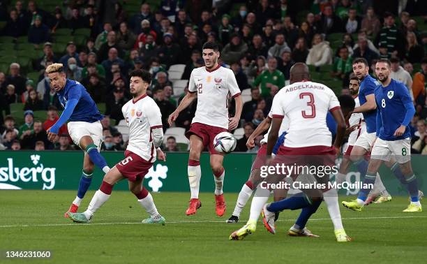Callum Robinson of Republic of Ireland scores their team's first goal during the International Friendly match between Republic of Ireland and Qatar...
