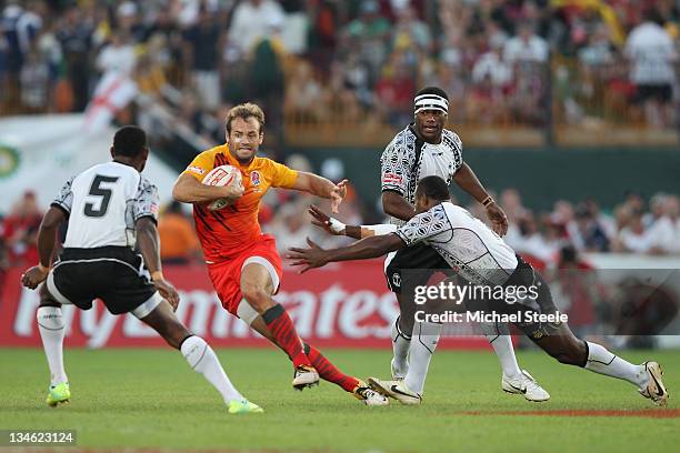 Greg Barden of England in action during the Cup Semi Final match between England and Fiji during Day Three of the IRB Dubai Sevens at the Sevens...