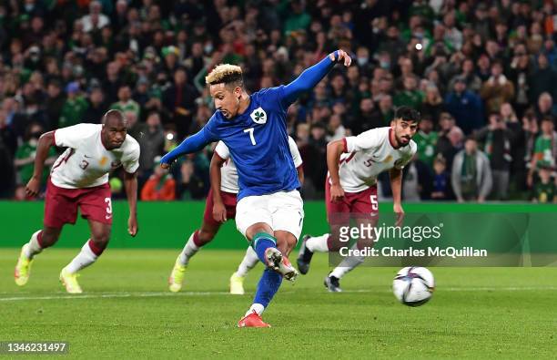 Callum Robinson of Republic of Ireland scores their team's second goal from the penalty spot during the International Friendly match between Republic...