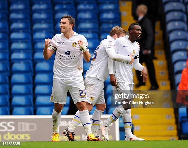 Robert Snodgrass of Leeds celebrates after he scores the second goal of the game for his side during the npower Championship match between Leeds...