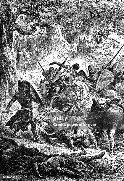 stockillustraties, clipart, cartoons en iconen met william i of scotland (william the lion) being captured at the battle of alnwick in england - 12th century - northumberland