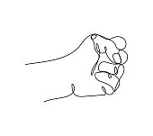 Fist gesture one line art. Continuous line drawing of gesture, hand, obscene gesture, threat, strength.
